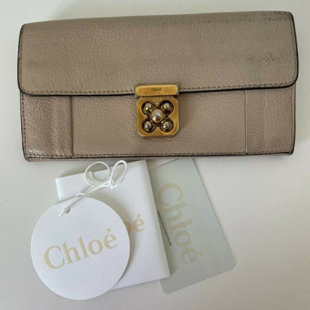 Authentic Chloe Long Leather wallet Beige